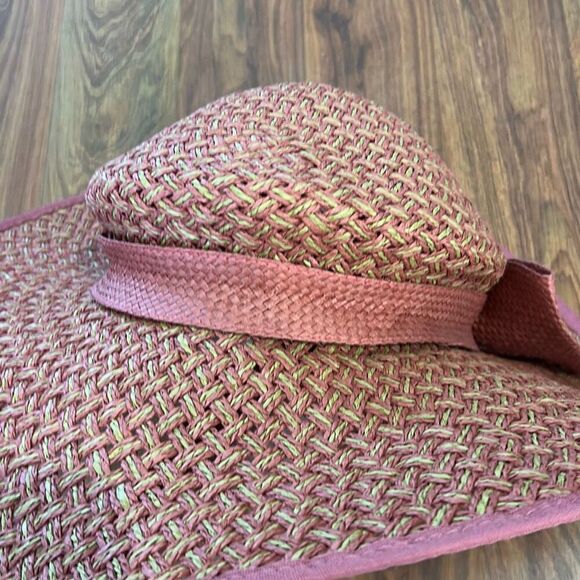 Jessica Simpson Rose color straw hat with bow beach hat - Picture 2 of 5